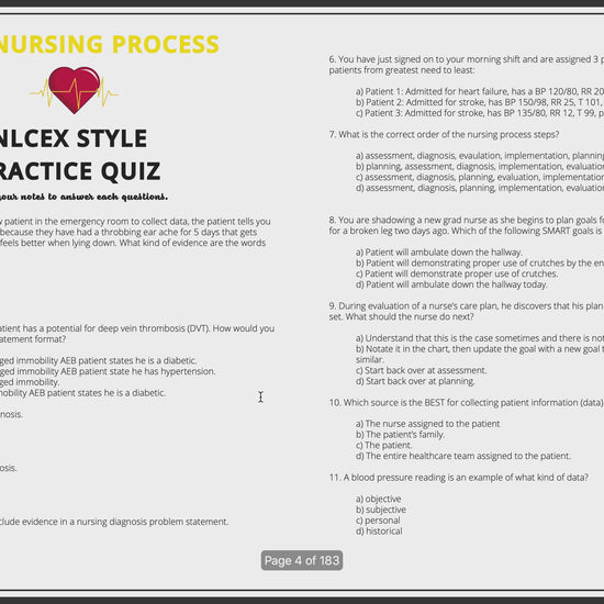 Video showing the contents of the Fundamentals of Nursing Study Guide, highlighting detailed chapters, practice quizzes, answers, and rationales. Comprehensive study aid designed for nursing students preparing for exams and coursework.